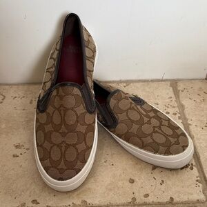 Coach Canvas Slip-On Sneakers in Brown and Tan 8.5